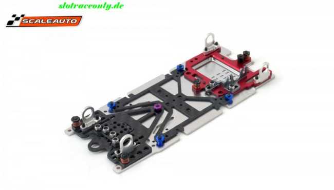 Slotcar-Chassis 1:24 SCALEAUTO SPORT M Universal Sidewinder-Fahrwerk Alu-Carbon-Stahl m.Radstand 94-117mm f.Long Can-Motor 