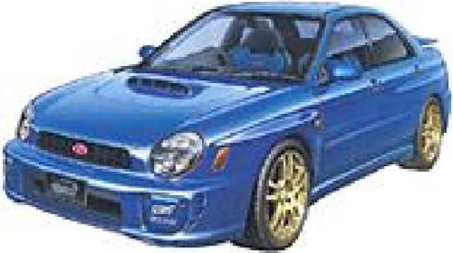 Subaru Impreza WRX STi 2001 Straßenversion mit Felgen in Gold lackiert. mehrfarbige Rückleuchten.Karosserie in Blau