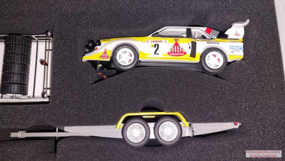 Super-set Audi Sport bestehend aus VW LT45Trailer mit Audi Sport Quattro S1 Röhrl/Geistdörfer Rally Monte Carlo 1986 Versandkostenfrei!