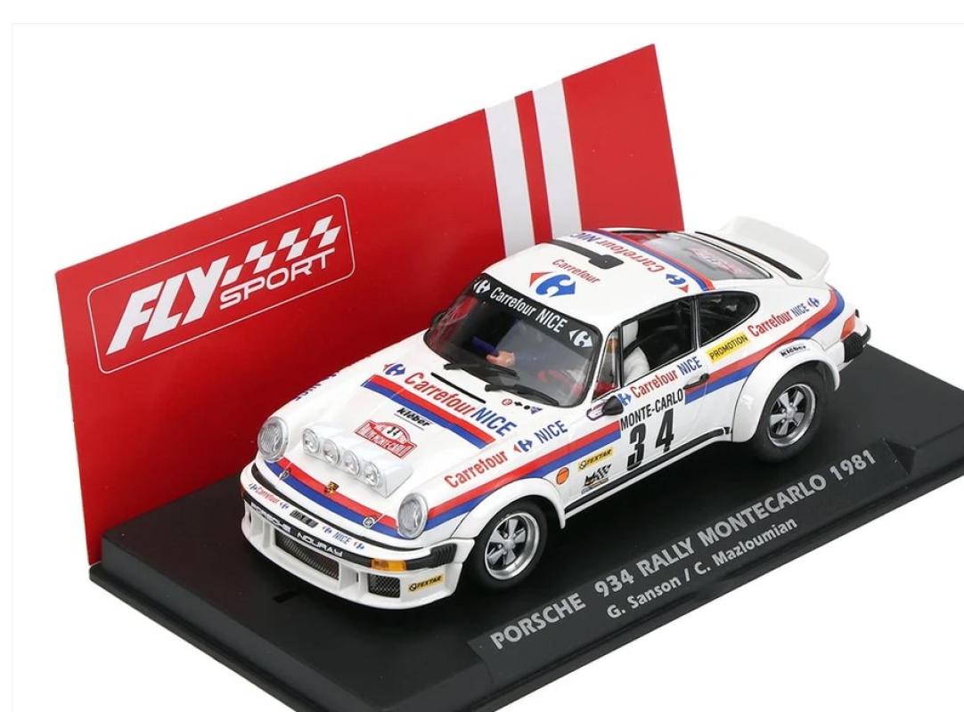 Porsche 934 Nr.34 Rally Monte Carlo 1981 Modell mit Alu Felgen / Kunststoffchassis FLY Slotcar 1:32 analog