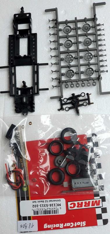 Slotcar Chassis Set 1:32 Bausatz MRRC Universal Fahrwerk S2 Basic Radstand 71-102mm Inliner Kunststoff komplett m.Motor 333/15k