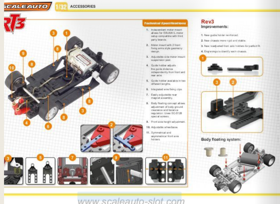 Fahrwerk RT3 1/32 MWB / LWB Sidewinder (ohne Motor)