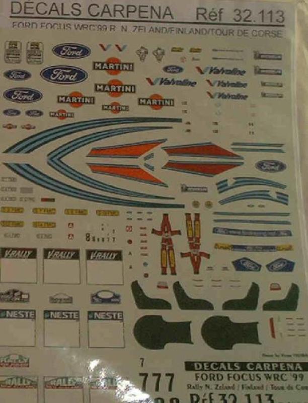 Ford Focus WRC99 MARTINI Fahrer: McRea. Solberg oder Jean-Joseph Tour de Corse.1000 Seen Rally oder Neuseeland Rally 1999 Carpena Decal 1:32 für Scalextric oder SCX Decal 1:32
