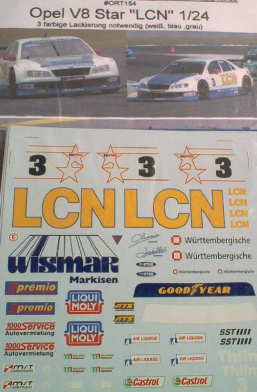 Opel V8 Star SST -LCN- Thiim Start-Nr.: 3 Decal Bogen 1:24 (Wasserschieber)
