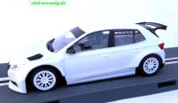 Skoda Fabia RS Rally2 in weiss SCX Modell exclucis mit Slot.it Fahrwerk/Motor/Achsen und Rägern SCX Classic 1:32
