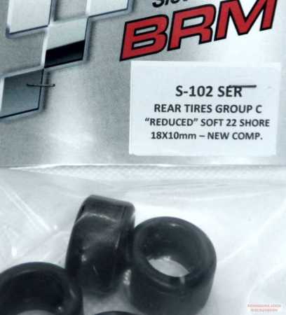Reifen Ø18 x 10 mm Vollgummi BRM "reduced" Soft 22 Shore Slick BRM Gruppe C wie Slot.it F22 slick tyres.